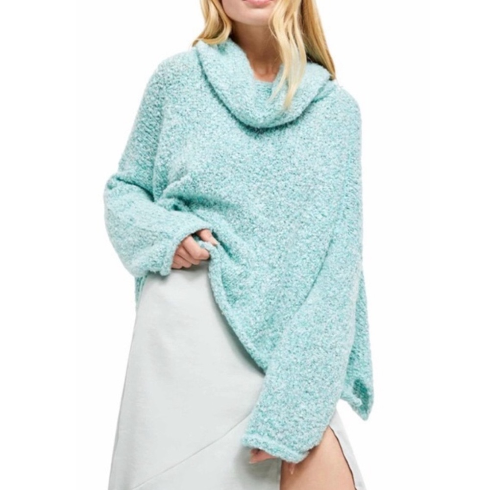 Free People Light Blue Cowl Neck Sweater
